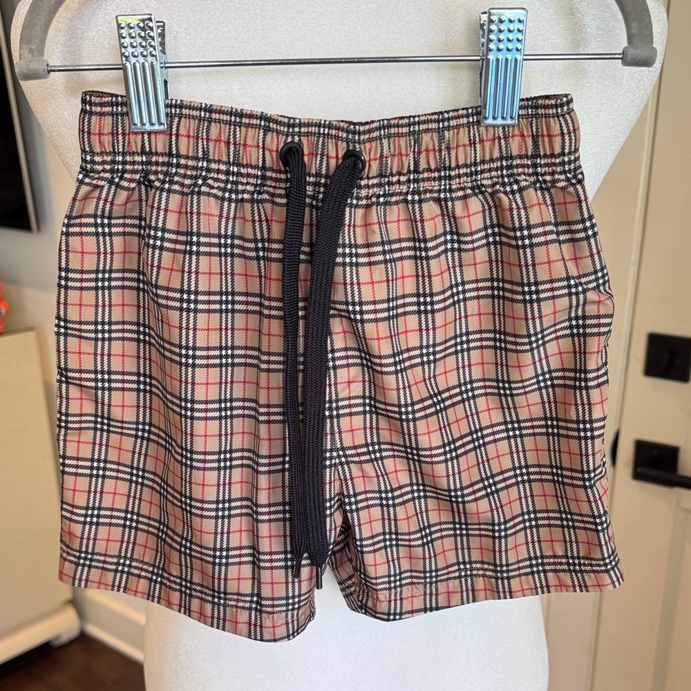 Burberry- Boys Vintage Beige, Black & Red Checkered Swim Shorts Trunks - Size:2T - Picture 2 of 6